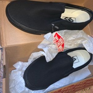 BRAND NEW VANS SLIP ON BLACK SHOES SZ 5.5 M 7.5 W